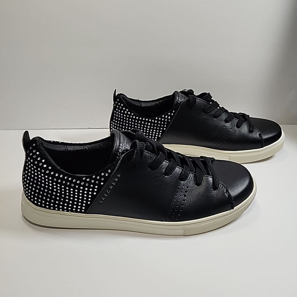 Skechers Street Moda Women US 9 Black Leather Rhinestone Memory Foam Comfort
